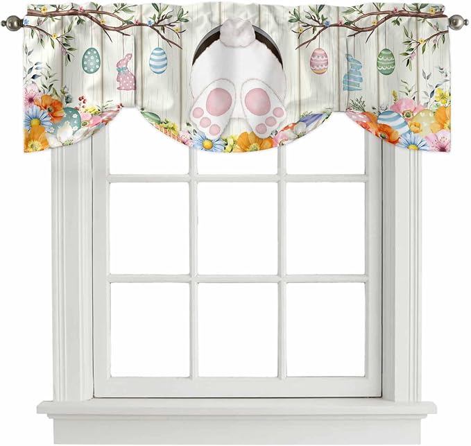 Easter Tie Up Valance Curtains for Windows, Kitchen Curtains Window Shades