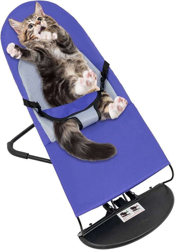 Pet Rocking Chair for Small Dogs & Cats, Portable Foldable Pet Rocker with 3-Level Height Adjustment & 33lbs Capacity, Washable Breathable Indoor/Outdoor Fur Baby Bouncer Bed (Purple)