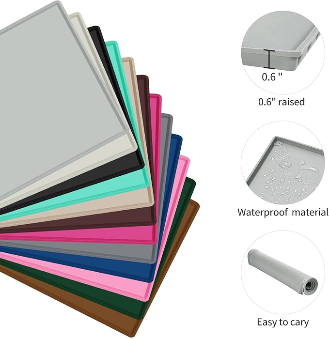 Dog Food Mat,Silicone Waterproof Food Tray,Non Slip Pet Bowl Mats Placemat,0.6" Raised Edge,Suitable for Most Small and Medium Sized Pets,18.5" x 11.5"