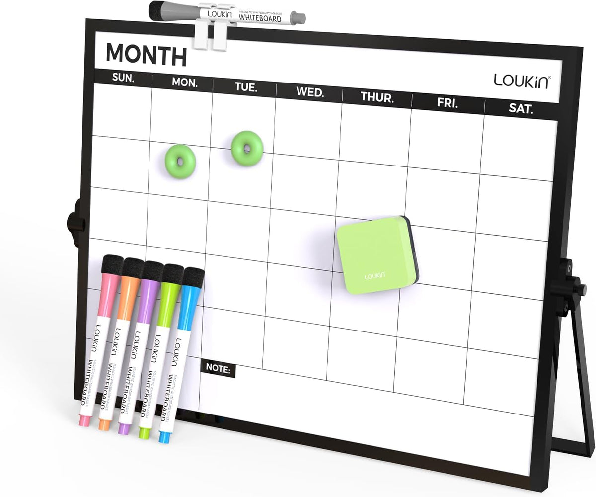 loukin 17" x 12" Dry Erase Calendar, Magnetic Desktop Whiteboard with Stand