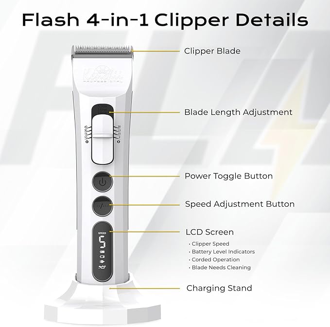 Kenchii Flash Dog Clippers for Grooming 4-in-1 Digital Cordless Cat & Dog Grooming Clipper for Pet Care, Precision Pet Grooming Trim, Shape, and Style Effortlessly, White