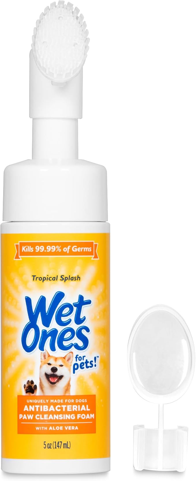 Wet Ones for Pets Antibacterial Dog Paw Cleaner with Built-in Brush, Foaming No-Rinse Formula for Cleaning Dirty Paws After Walks, Gentle Everyday Paw Wash for Dogs, 5 Oz - 2 Pack