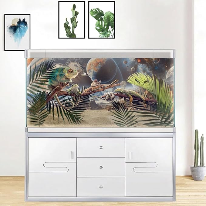 30X12IN Cosmic Spaceterrarium Background, Cool Parallel Space Themed Aquarium Reptile Habitat Background, Aquarium Background with 10EVA Double-Sided Tape