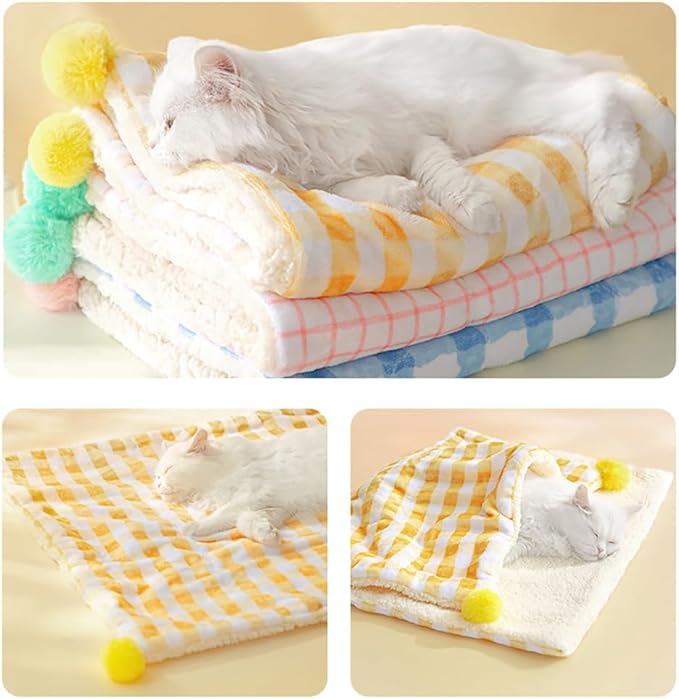 3Pcs Blankets Soft Fluffy Sherpa Fleece Pet Blanket Plaid Blanket for Dog Puppy Cat (Plaid-3pcs, Large)
