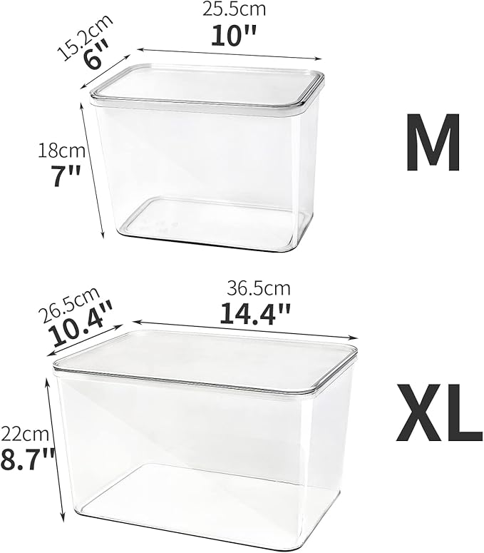 Lidded Plastic Storage Bins Set Clear Desk Basket Box Organizer Kitchen Container Clothes Laundry Closet Cabinet Shelf, Organization and Storage for Shelves Office Bathroom(clear 3XL+2M)