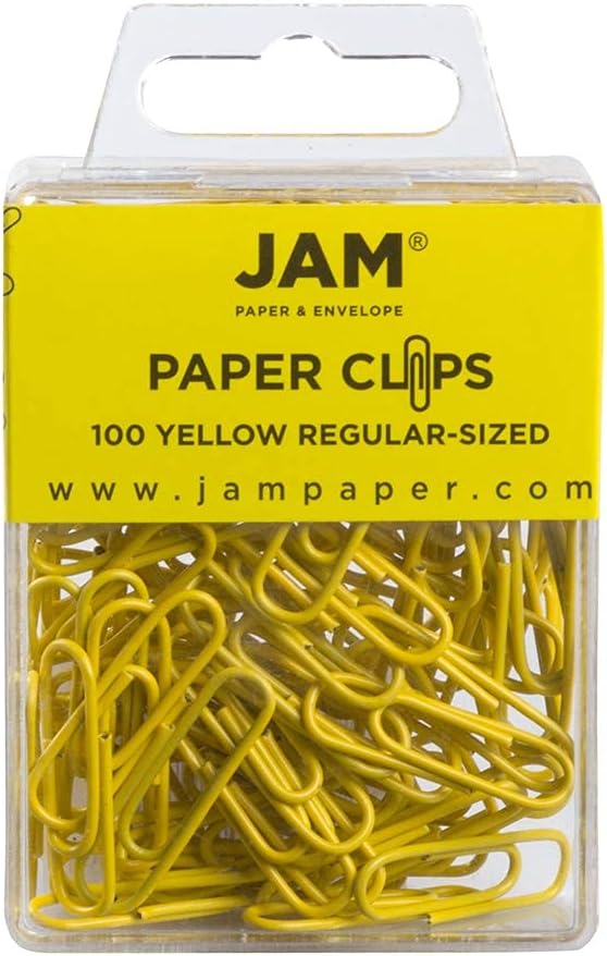 JAM PAPER Colorful Standard Paper Clips - Regular 1 Inch - Yellow Paperclips - 100/Pack