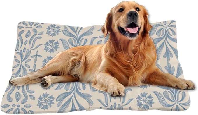 Vintage Blue Floral Dog Beds& Furniture Mat for Dog Crate Pad Small Crate Beds for Small Dogs Washable Non-Slip Bed Bed Puppy Tear-Resistant Mat Washable Pillow Indoor Outdoor 36X24 Inch