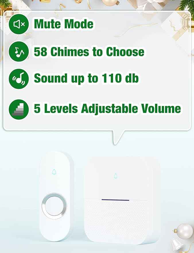 AIDA Lighted Wireless Doorbell, Home Waterproof Doorbell 1, 000ft Range