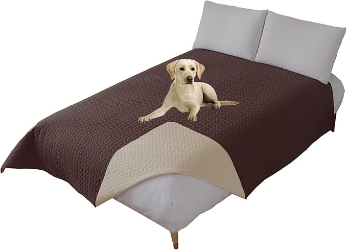 GIBZ Waterproof Dog Bed Cover Anti Slip Pet Furniture Protector Washable Blanket Large Soft Quilted Mat, Coffee, 170x210cm