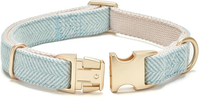 Soft Cotton Hemp Dog Collar with Metal Buckle Adjustable Twilled Dog Collars for Small Medium Large Dogs(Blue,Small)