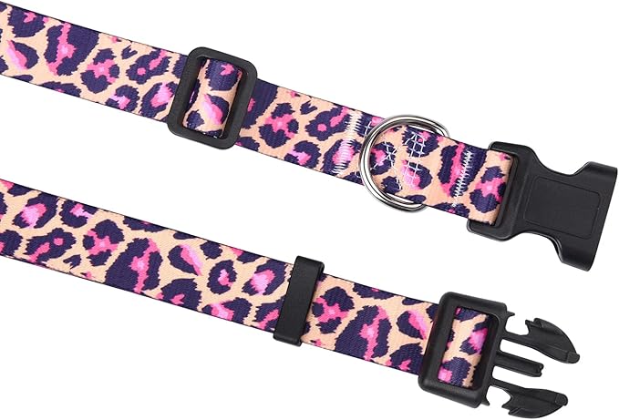 Dog Collar and Leash Set with Bohemia Floral Tribal Geometric Patterns - Soft Ethnic Style Collar Adjustable for Small Medium Large Dogs(Pink Leopard Set,XS)