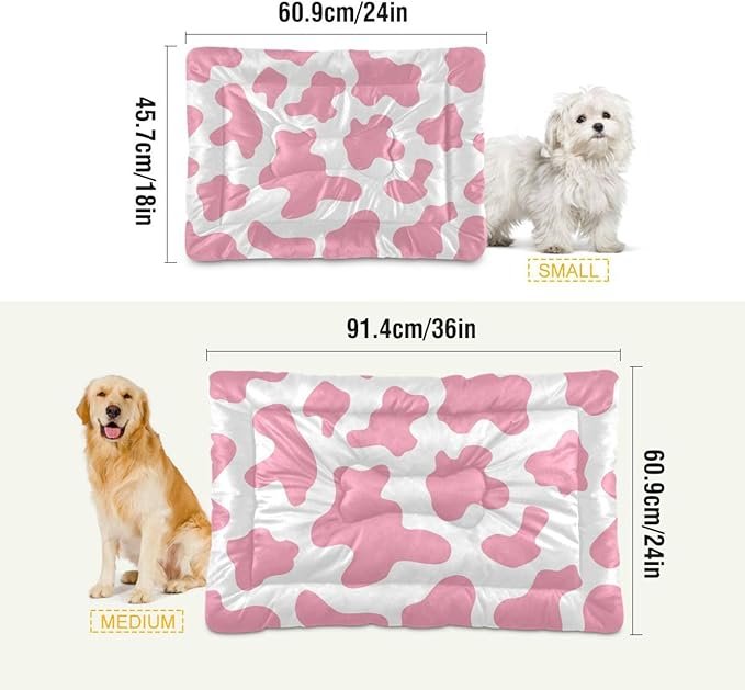 Pink Milk Cow Print Pet Bed Cute Dog Bed Mat Absorbing Non Slip Pad Pet Sleeping Mat for Small, Medium, and Large Dogs Puppy Cat 24 in x 18 in