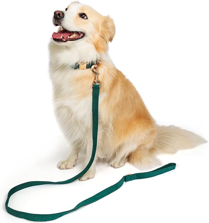 Soft Cotton Dog Collar with Metal Buckle Adjustable Heavy Duty Comfy Corduroy Collars for Small Medium Large Dogs,Dark Green,Medium