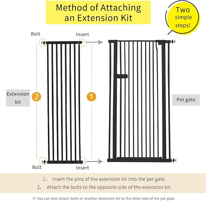 Lumizone Extra Tall Cat Gate Extension Kit 55.12" High Pressure Mounted 2025 New 16.73" Extra Wide 1.37" Gap No Drilling Tall Pet Gate for Dogs (Black, 55.12" H x 16.73" W, Extension)