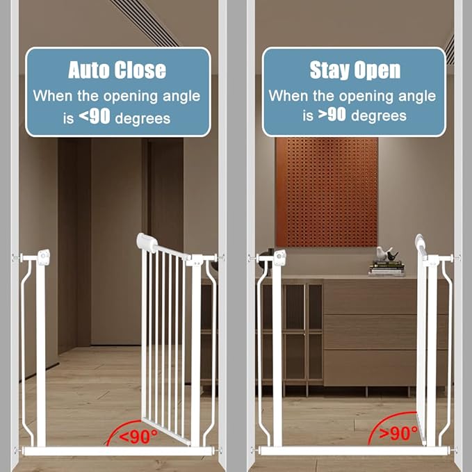 Narrow Baby Gate 24 to 29 Inch Wide Pet Gate Pressure Mounted No Drill Safety Gate Walk Through Metal Child Gate for Kids Stairs or Pets Indoor White