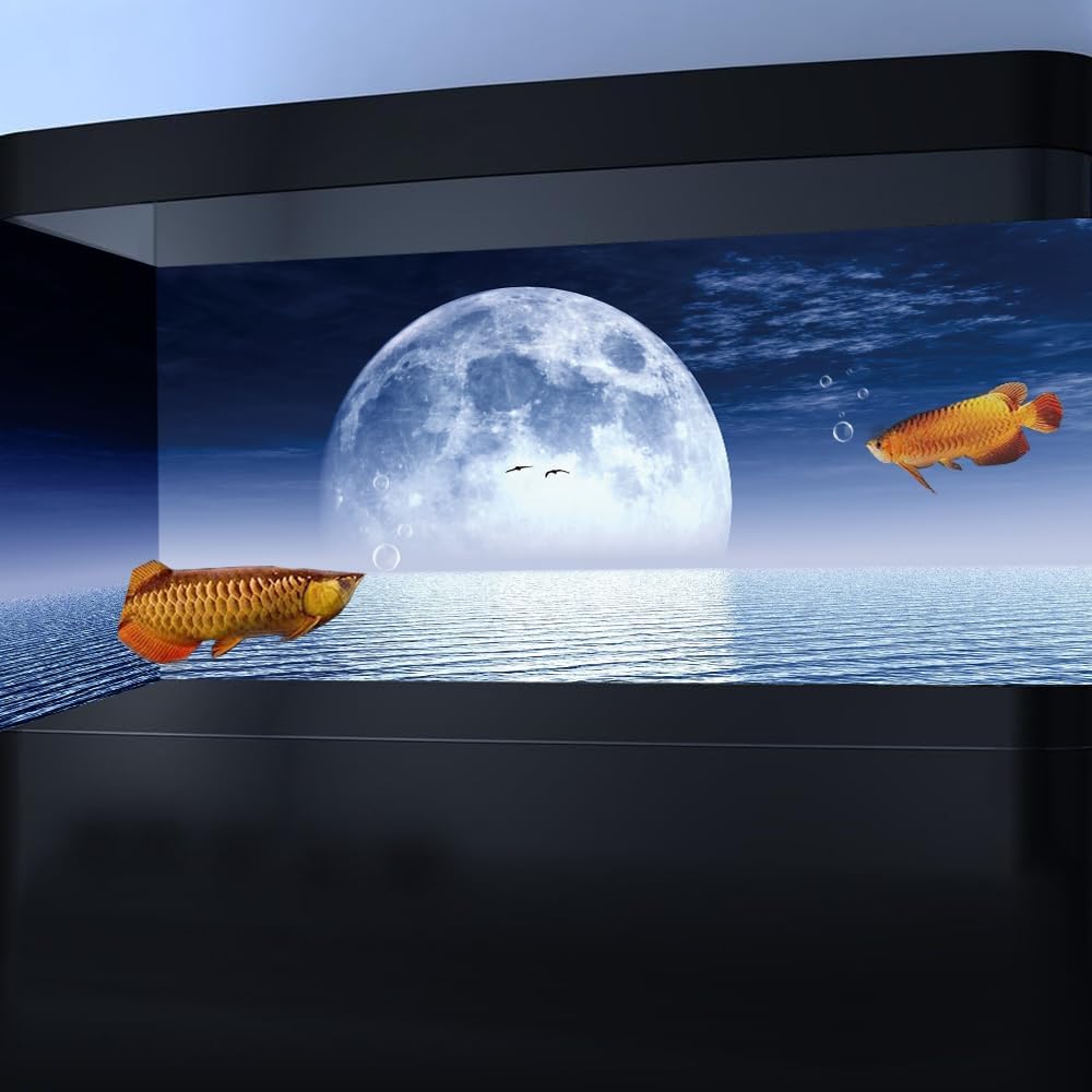 Moon Aquarium Background,Cool Sea Galaxy Parallel Space Themed Fish Tank Background, Cool Terrarium Background 48X18IN with 8 EVA Double-Sided Tape