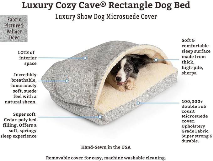 Snoozer Pet Products Luxury Rectangle Cozy Cave Dog Bed with Microsuede, Showdog Collection, Small, Palmer Indigo