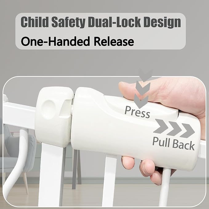 Heavy Duty Baby & Dog Safety Gate, Extra Wide 85.8-90.5 Inch,White Metal, Tension Mounted No Drilling Pet Gate for Large Openings