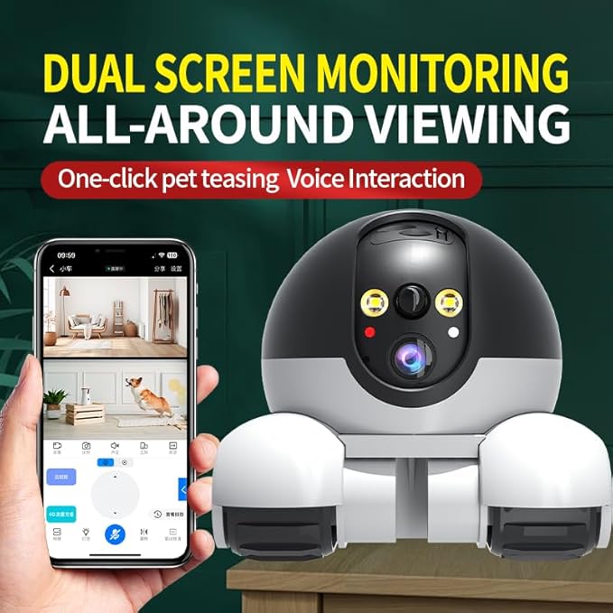 Vikye Robot Camera On Wheels,2MP Double Lens Moving Pet Camera,2 Way Talk 1080P WiFi Small Robot Cam for Cats Dogs