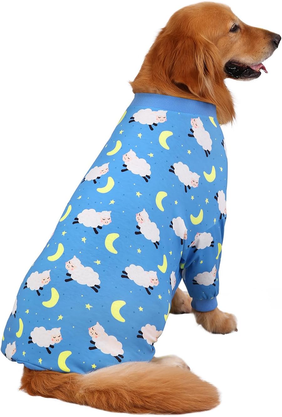 HDE Dog Pajamas One Piece Jammies Jumpsuit Pet Clothes Outfit Stretchy Lightweight Comfy Shirt Pjs for M-3XL Dogs Counting Sheep - XL