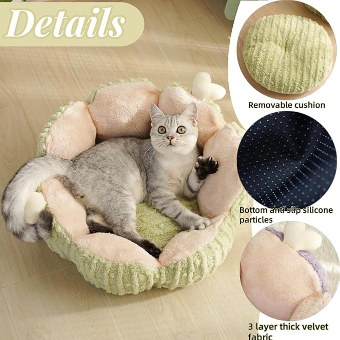 LYFJMUS Cactus Cat Beds for Indoor Cute Cactus Fluffy Puppy Bed Squishmall Pet Bed with Removable & Washable Cushion Pillow Cat House Bed Warm Sleeping Bed for Cats Small Dogs