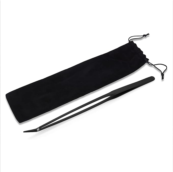 Mandala Crafts 15 Inches Black Stainless Steel Curved Aquarium Tweezers for Aquatic Plants – Long Aquascape Forceps for Fish Tanks, Hospital Tanks, Goldfish Bowls, and Terrariums