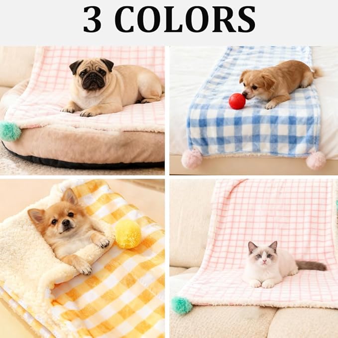 3Pcs Blankets Soft Fluffy Sherpa Fleece Pet Blanket Plaid Blanket for Dog Puppy Cat (Plaid-3pcs, Medium)