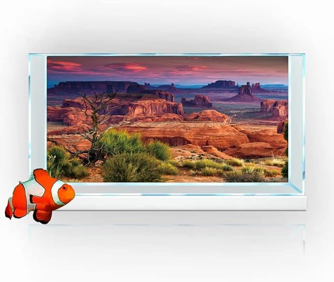 48X18IN Desert Loess Rock Cactus Oasis Reptile Habitat Background, Natural Sunset Desert Themed Terrarium Background, Aquarium Background with 10 EVA Double-Sided Tape