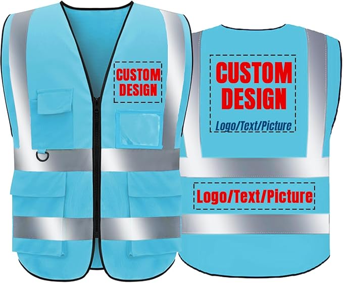 BeautyWill Safety Vest Custom Logo Class2 High Visibility Reflective Vest with 5 Pockets Construction Security Work Vest ANSI/ISEA Standards（Blue，4XL ）