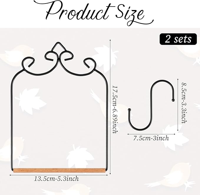 2 Pack Hummingbird Swings and Perches, Metal Frame Bird Swing with 2 Replacement Wooden Dowels and Iron S Hooks, Black Bird Swing for Hanging Indoor, Outdoor, Trunk, Lawn, Patio, Garden(Black)