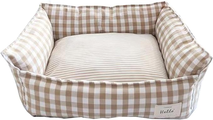 Original Rectangular Pet Bed Soft Cotton Dog Kennel with Non Slip Bottom, Removable Calming Sofa for Small Medium Dogs and Cats, Universal for All Seasons Cream S