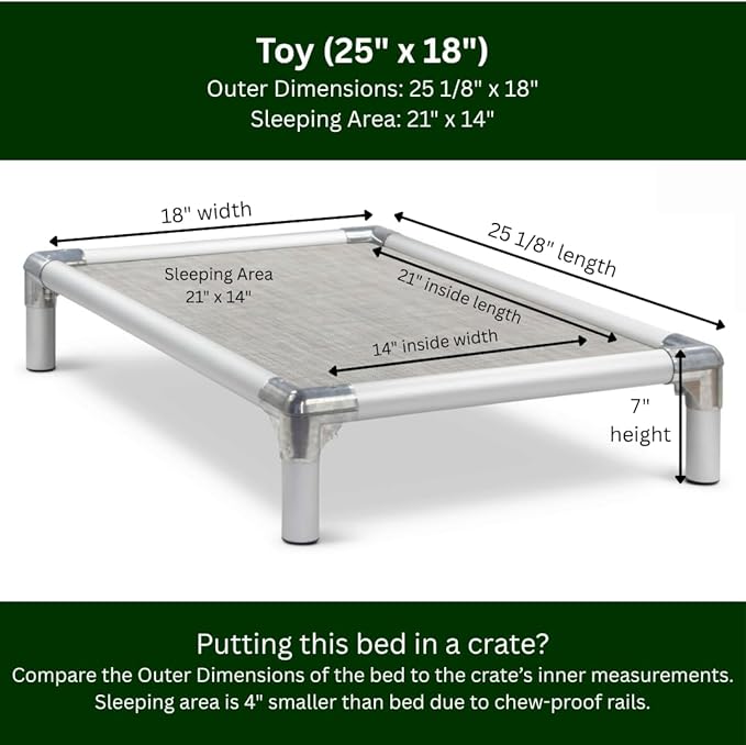 Kuranda Chewproof Elevated Pet Bed - Silver Aluminum - 25" x 18" - Sunsure Textilene - Birch