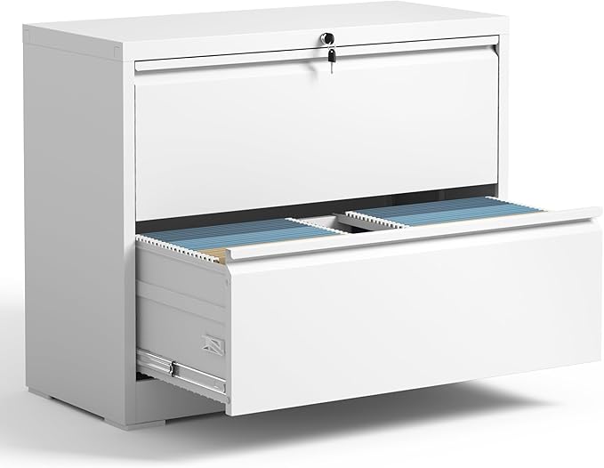 2 Drawer Lateral File Cabinets Office Metal Filing Cabinet Steel Storage Cabinet with Lock Wide Horizontal Filing Cabinets for Hanging Files Legal/Letter/A4 Size Assembly Required