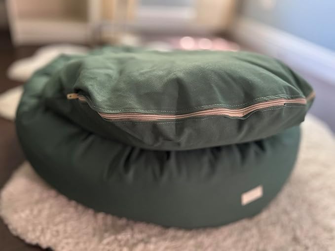 Organic Cotton Canvas Dog Bed: Removable Cover, Natural Fill - Made in USA (Sage Green, Medium 28" x 8" inches)