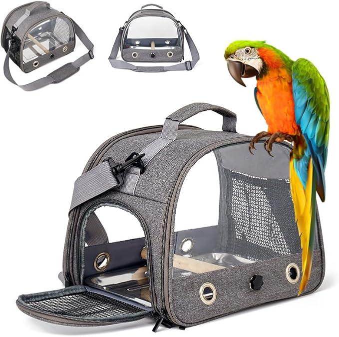 Bird Travel Carrier Portable Parrot Carry Transport Bag with Stand Perch and Tray Breathable Travel Cage for Cockatiel Parakeet Small Bird