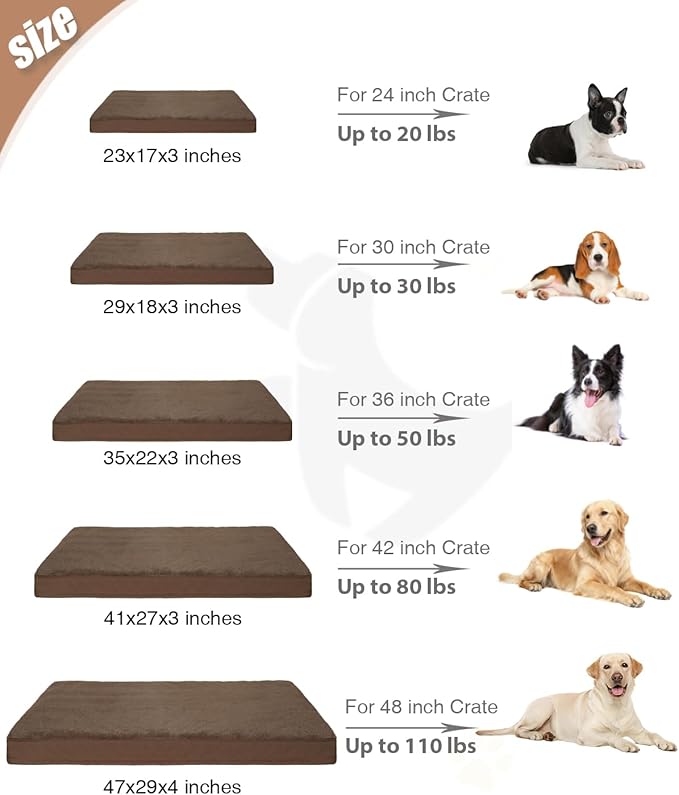 KSIIA Orthopedic Dog Bed Crate Waterproof Pet Mats for Medium Dogs Deluxe Plush Washable Pet Bed with Egg Crate Foam & Removable Cover, 29 x 18 Inch, Brown
