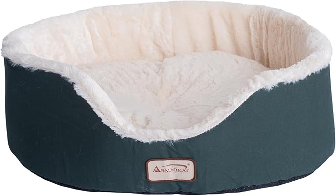 Retro Relaxation Oval Pet Bed - 16.5" L x 15" W x 8" H - Canvas & Plush, Waterproof Base, Ideal for Cats and Extra Small Dogs, Machine Washable