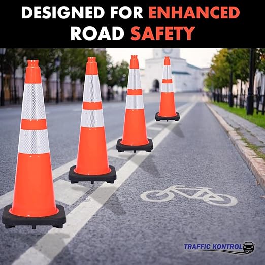 24 Pack 28" Inch Orange Traffic Safety Cones with Dual Reflective Collars - High Visibility Industrial Pylons Traffic Cones for Road, Parking Lots, Driving, Construction