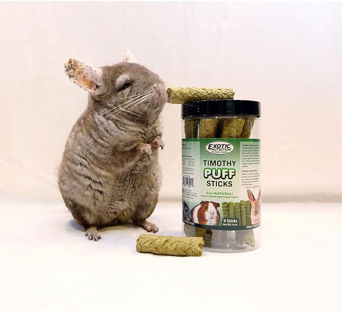 Timothy Puff Sticks - Healthy Natural Timothy Hay Chew Treat - High Protein, High Fiber - Guinea Pigs, Rabbits, Chinchillas, Prairie Dogs, Degus, Hamsters, Rats, Tortoises & Other Herbivores