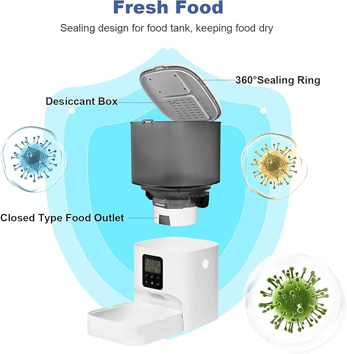 Automatic Cat Feeder, Cat Food Dispenser with 10s Voice Recorder, Pet Feeder up to 8 Meals per Day, Timed Feeder with Dry Food Sealed Ring (Jade White, 4L-Basic)