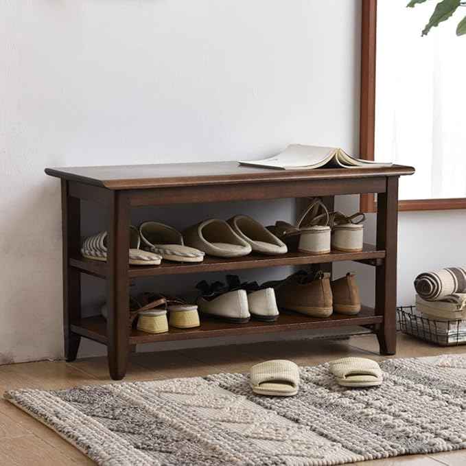 XKZG Storage Bench Wooden Shoe Rack Bench Rustic Solid Wood Entryway Bench