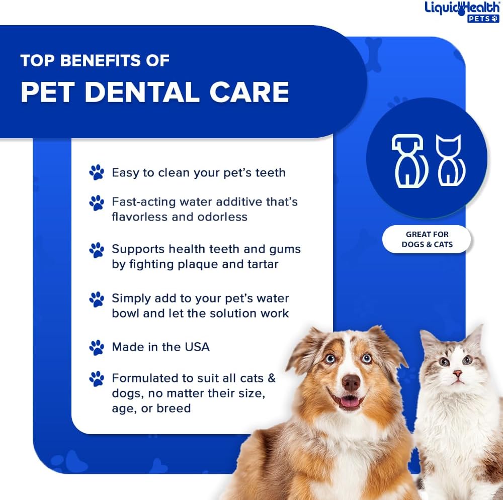 LIQUIDHEALTH Pet Dental Care Water Additive for Dogs & Cats - Fast Acting Pet Bad Breath Freshener, Dog Mouth Wash, Animal Oral Dental Rinse, Plaque & Tartar Teeth Cleaning Solution (3-Pack)