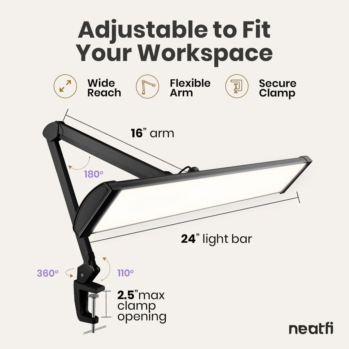 Neatfi Pro 2300LM 30W LED Desk Lamp, CRI 95, 24-Inch Head, CCT (Black-5)