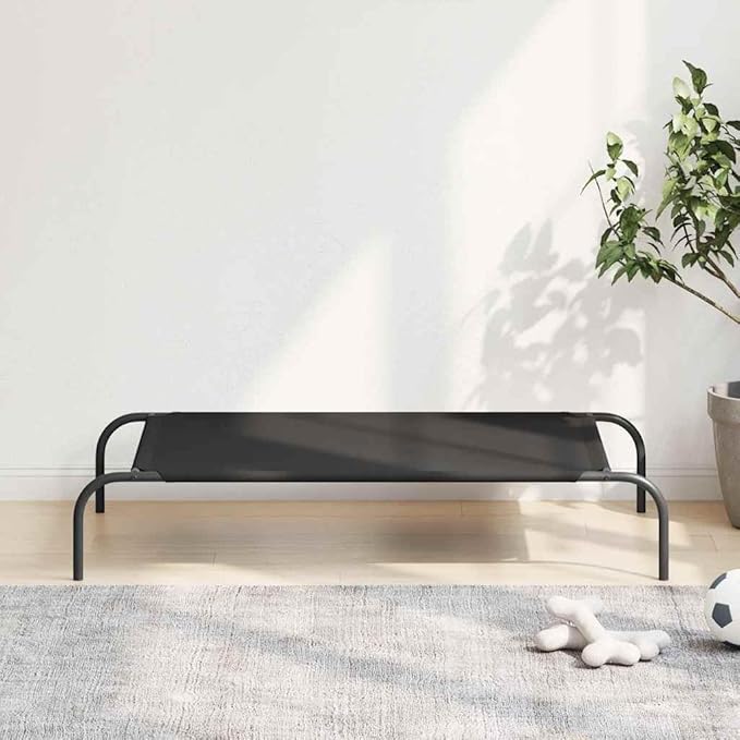 Elevated Dog Bed for Medium Dogs, Raised Pet Cot with Breathable Oxford Fabric and Durable Powder-Coated Steel Frame, Indoor Outdoor Cooling Bed, Black, 43.3 x 25.6 Inches