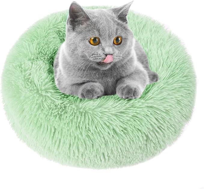otoez Kitten Puppy Bed Extra Small XS Round Dog Cat Beds Anti Anxiety Plush Pet Calming Donut Bed with Non-Slip Waterproof Bottom, Washable (15.7",Teal)