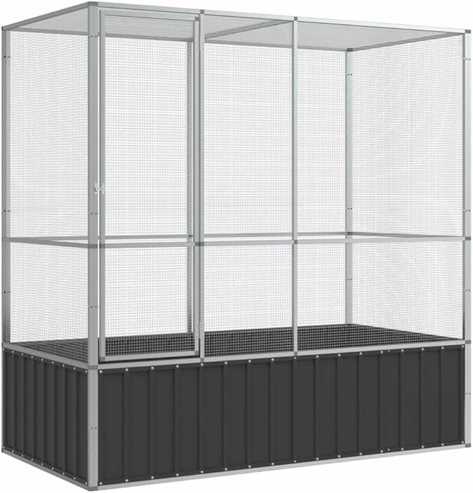 Steel Aviary Silver, Steel Bird Cage, Outdoor Aviary Parrot Cage Wide Flight Metal Birdcage, 82.9"x42.1"x83.5"