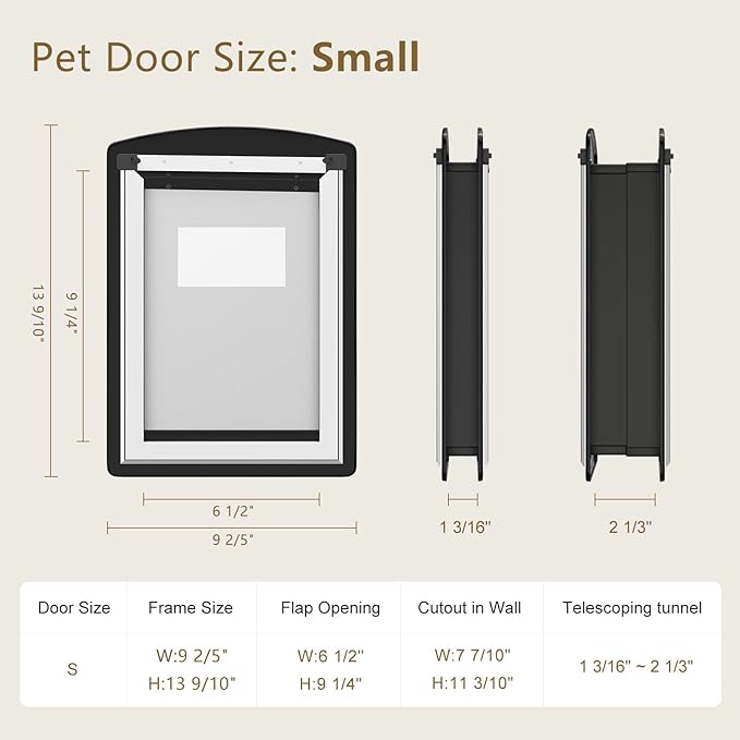 MAVRICFLEX Cat Door for Door, All-Stainless Steel Frame Cat Door with Double Soft Flaps and 2 Sliding ABS Panels for Doors, Easy to Install, Perfect for Cats and Small Dogs Under 15 LBS, Black