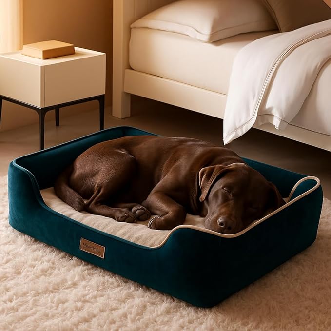 Otis & Claude Hi-Tech Cashmere Pet Bed – XL/Large Washable Dog Bed for Big Dogs, Sofa-Style Heavy-Duty Chew-Resistant Cushion for Large Breeds, Waterproof, Odor-Free Indoor Dog Bed (Green, 86" x 65")