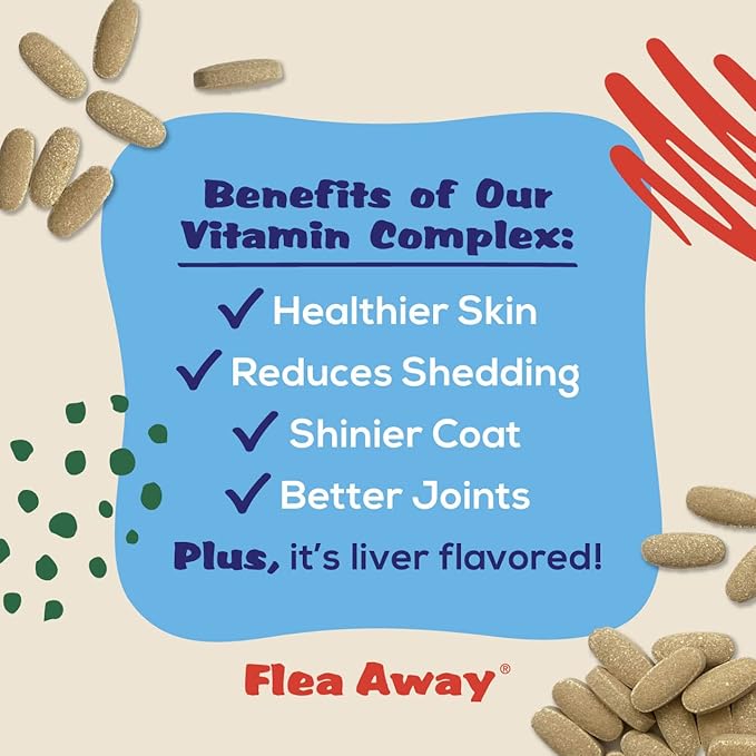 Flea Away All Natural Supplement for Fleas, Ticks, and Mosquitos Prevention for Dogs and Cats, 100 Chewable Treat Tablets, Single (Pack of 2)