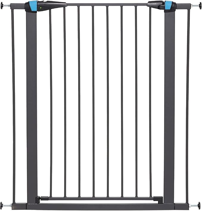MidWest Homes for Pets 39 Inches Tall Walk-Though Steel Pet Gate, Pressure Mounted Dog Gatewith Glow Strip Measures 29-38 Inches Wide & Includes Two 3-Inch-Wide Extensions, Graphite